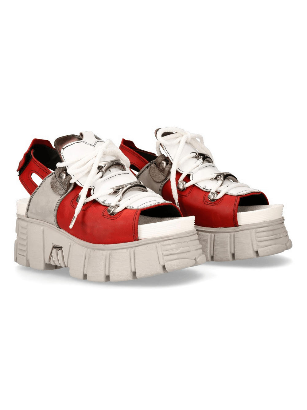NEW ROCK Red and Gray Chunky Sole Rock Sandals with metallic design and durable PU-ULTRA sole.