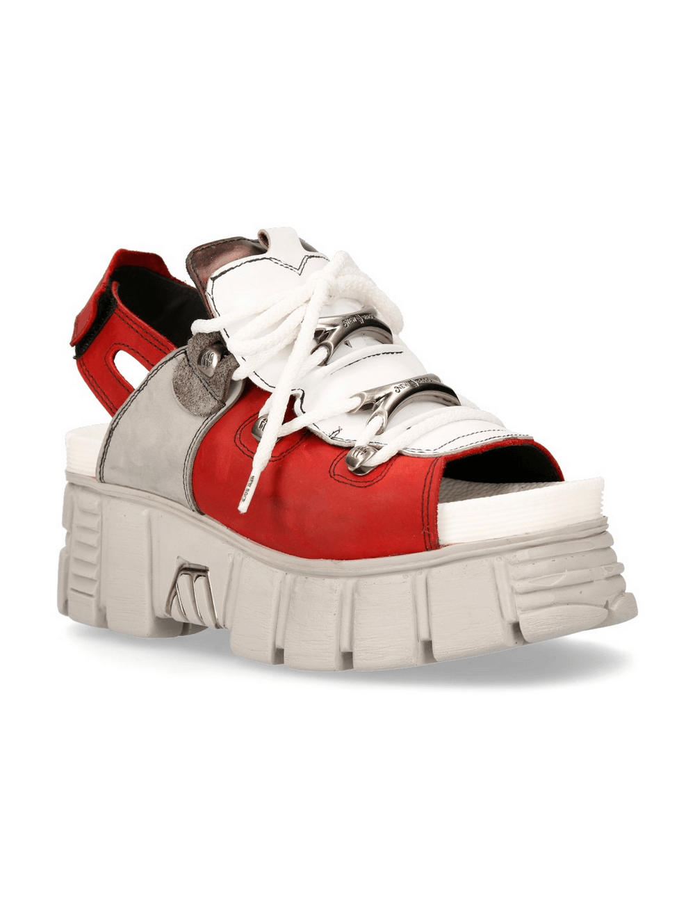 NEW ROCK Red and Gray Chunky Sole Rock Sandals with metallic punk design and sturdy PU-ULTRA sole.
