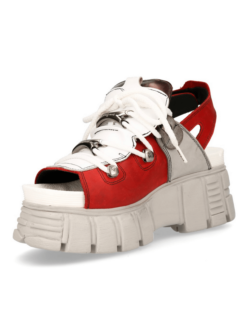 NEW ROCK Red and Gray Chunky Sole Rock Sandals with metallic punk design and durable construction.