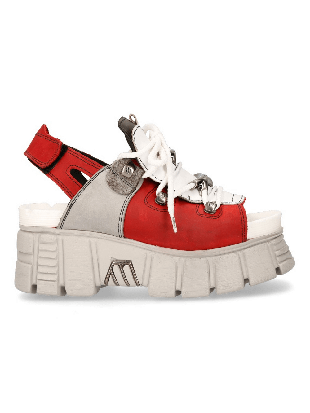 NEW ROCK Red and Gray Chunky Sole Rock Sandals with metallic punk design and sturdy PU-ULTRA sole.