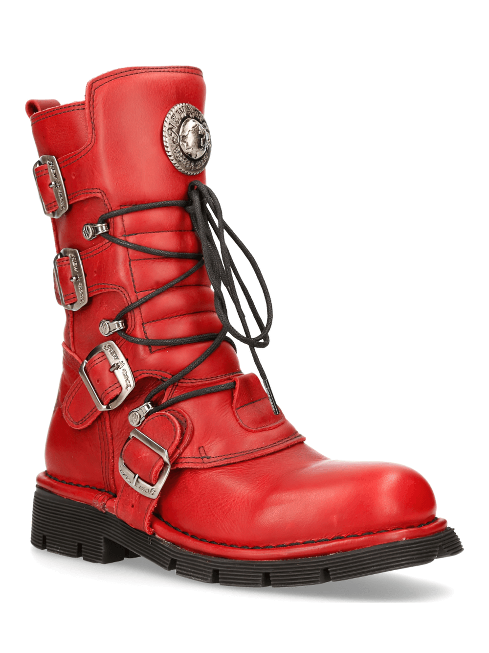 NEW ROCK Red Cow Leather Military Style Combat Boots