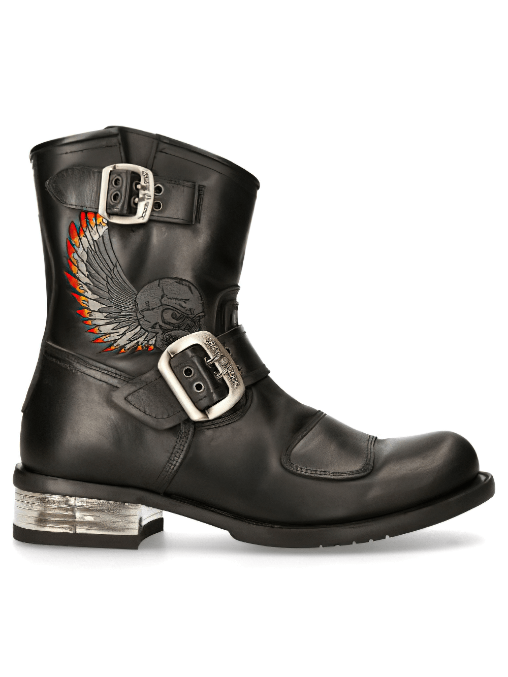 NEW ROCK Rugged Black Buckled Biker Boots for Men