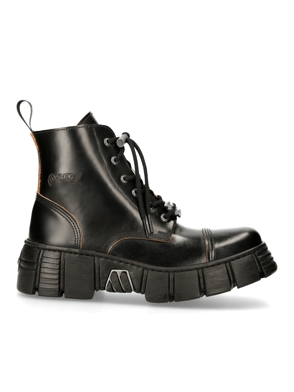 NEW ROCK Rugged Black Leather Lace-Up Ankle Boots