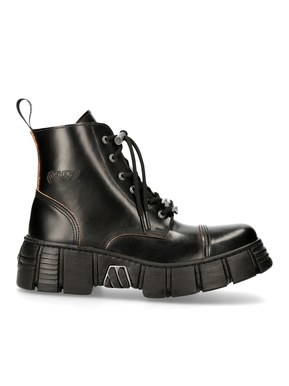 NEW ROCK Rugged Black Leather Lace-Up Ankle Boots for urban adventures and rock enthusiasts.