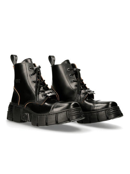 Botas de tobillo con cordones de cuero negro resistente para mujer de NEW ROCK