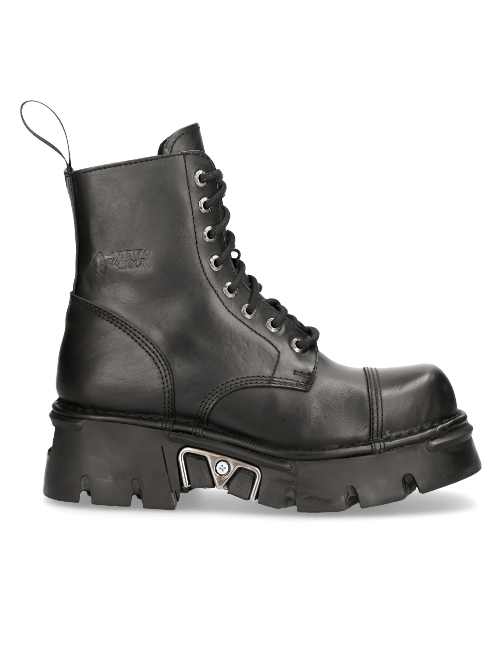 NEW ROCK Men's Rugged Black Military Lace-Up Ankle Boots with durable rubber sole and edgy design.