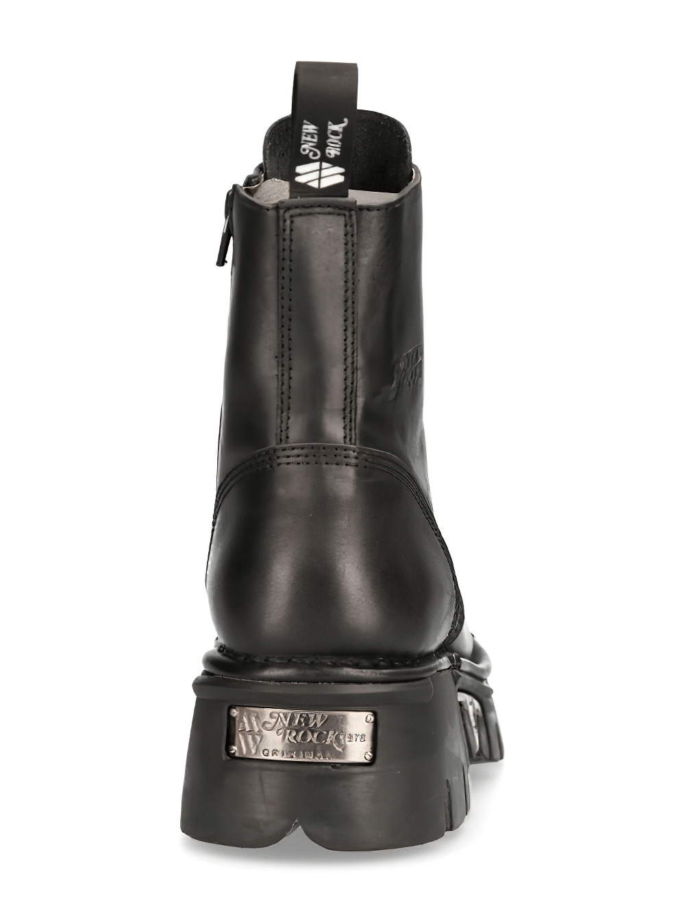 NEW ROCK Men's rugged black military ankle boot, sleek design with durable rubber sole and internal zip for easy wear.