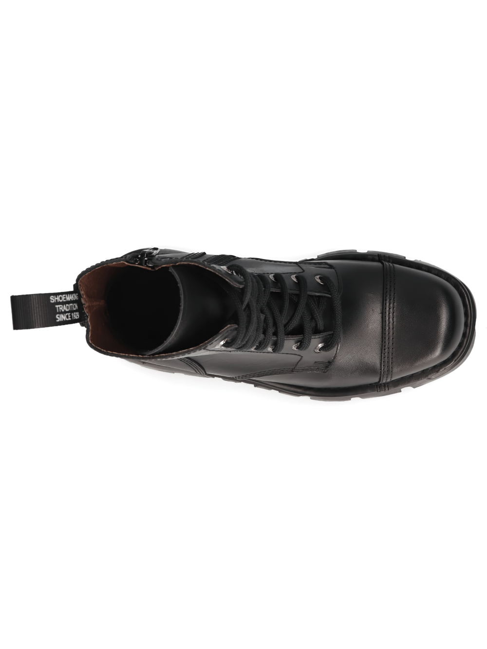 Top view of NEW ROCK Men's Black Military Lace-Up Ankle Boots with stylish design and practical internal zip.