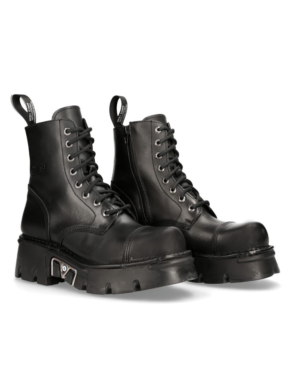 Stylish black military lace-up ankle boots in genuine leather, perfect for rugged fashion and everyday wear.