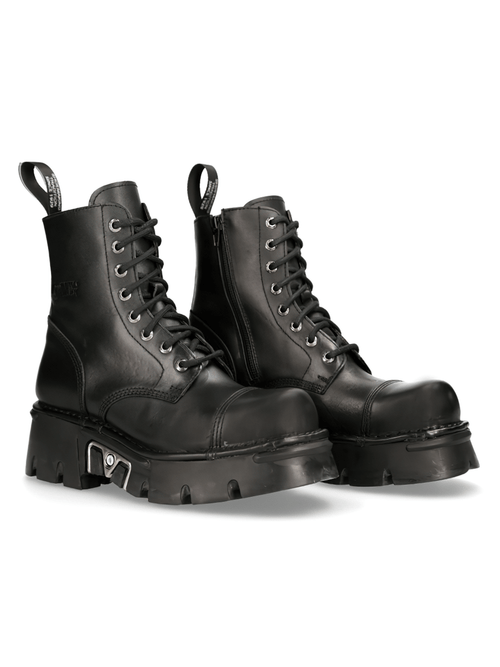 NEW ROCK Women's Rugged Black Military Lace-Up Ankle Boots
