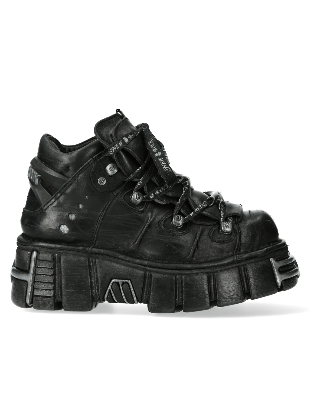 Stylish NEW ROCK Men's rugged black platform boots with industrial charm and gothic design.