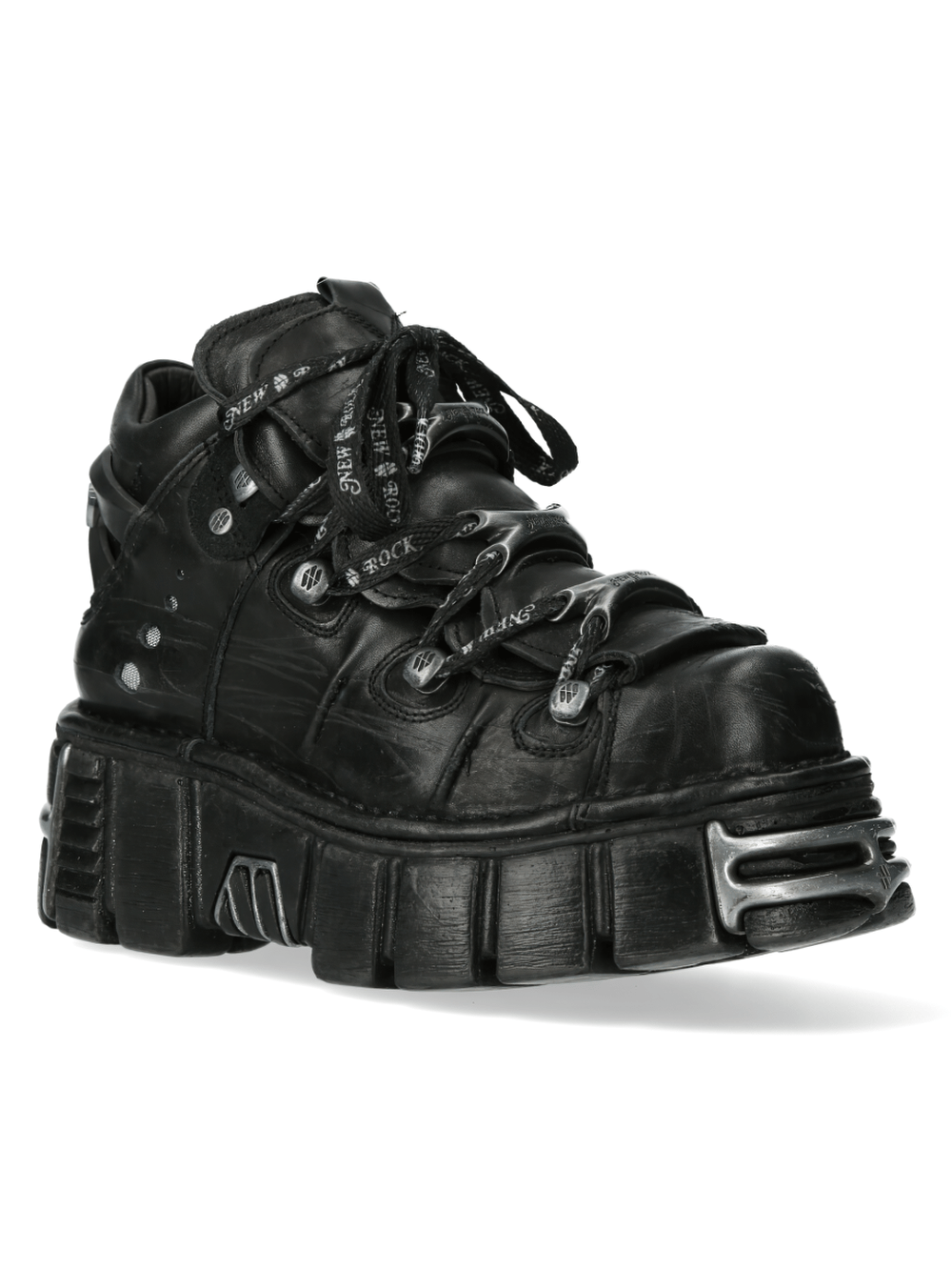 NEW ROCK Men's Rugged Black Platform Boots showcasing industrial charm and punk style.