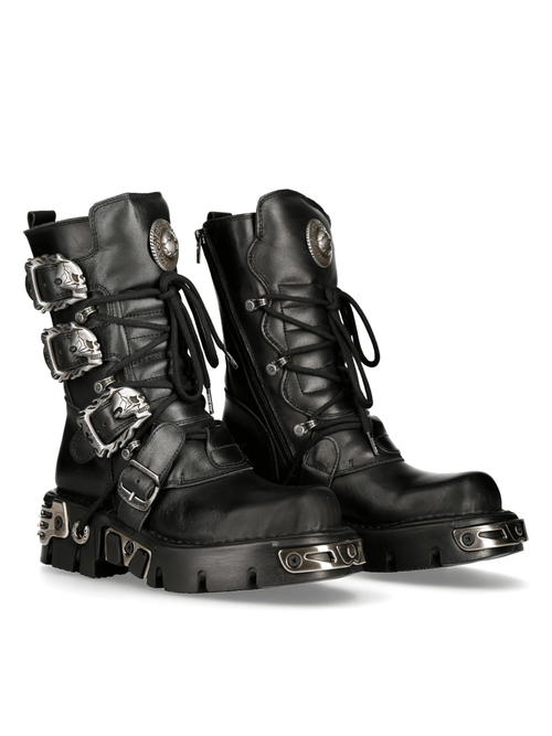 NEUE ROCK Damen Robuste Schwarze Reactor Schnallen-Schnürstiefel