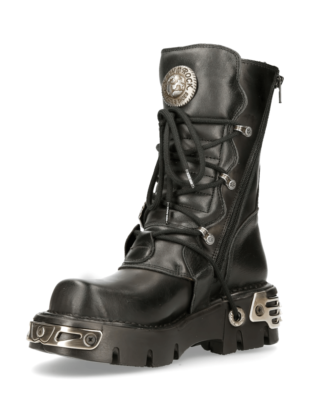 NEW ROCK Rugged Black Reactor Buckle-Laced Boots