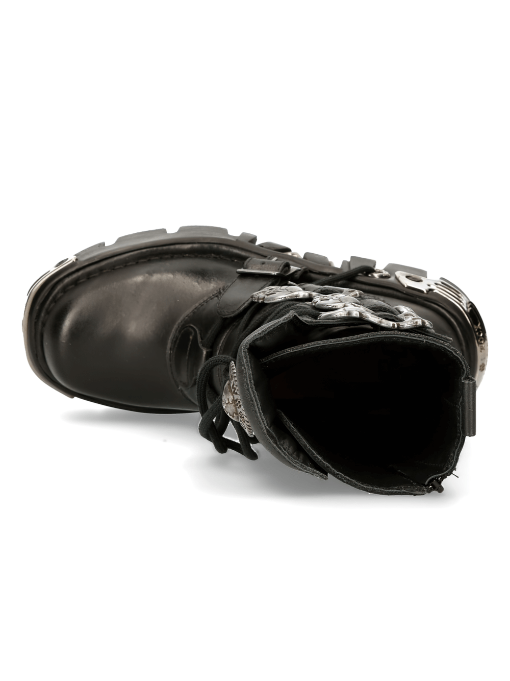 NEW ROCK Men's Black Reactor Buckle-Laced Boot top view showing stylish design and durable leather material.
