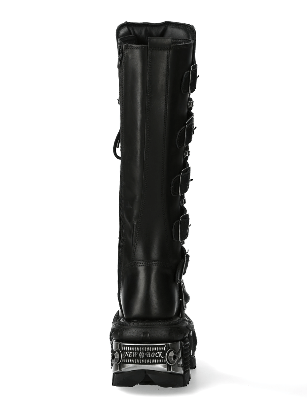 NEW ROCK Gothic black high boots with multi-fasteners, buckles, and platform design for punk style.