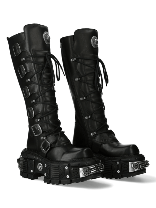 NOUVEAU ROCK Bottes Hautes Gothiques Robustes pour Femmes avec Multi-Fermetures