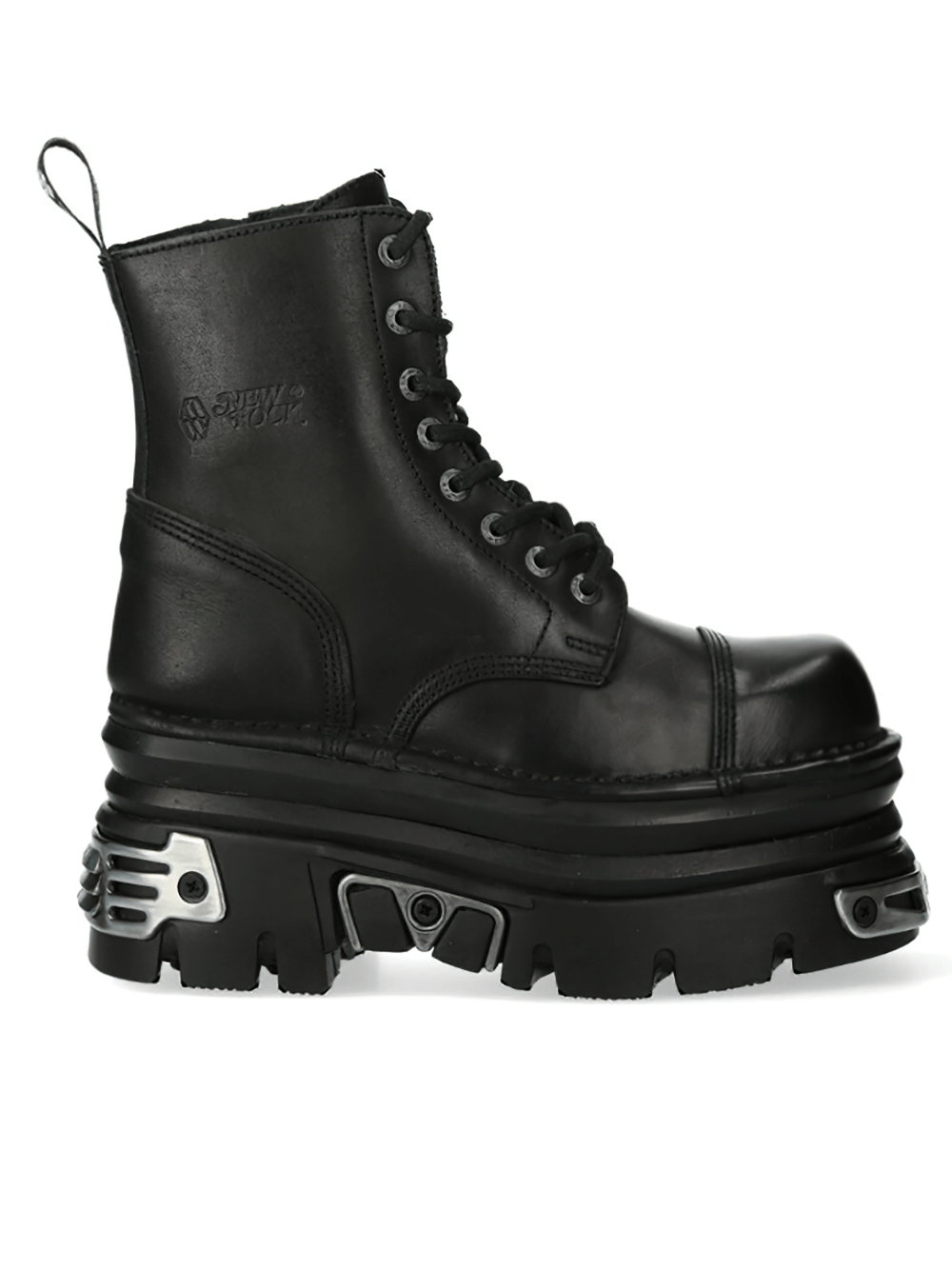 NEW ROCK Gothic Military Style Lace-Up Ankle Boots with Metal Details and High Platform Sole