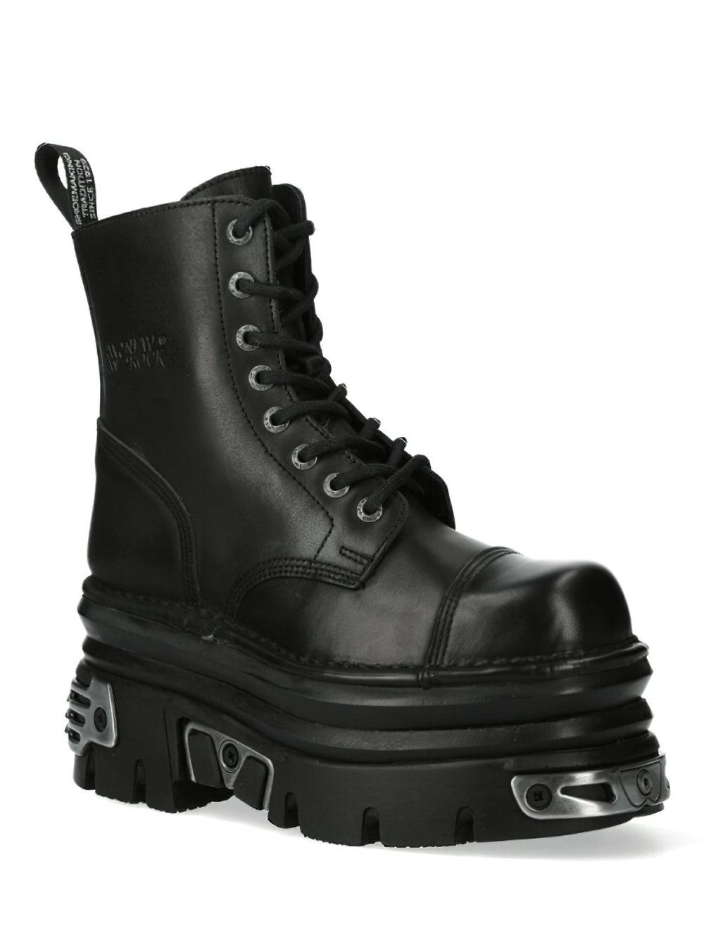 NEW ROCK Gothic Military Style Lace-Up Ankle Boots with Durable Rubber Sole and Metal Details.