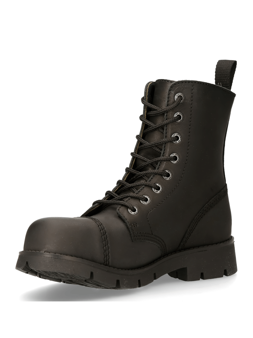 NEW ROCK Men's rugged black tactical leather boots with sturdy laces, perfect for military and outdoor activities.