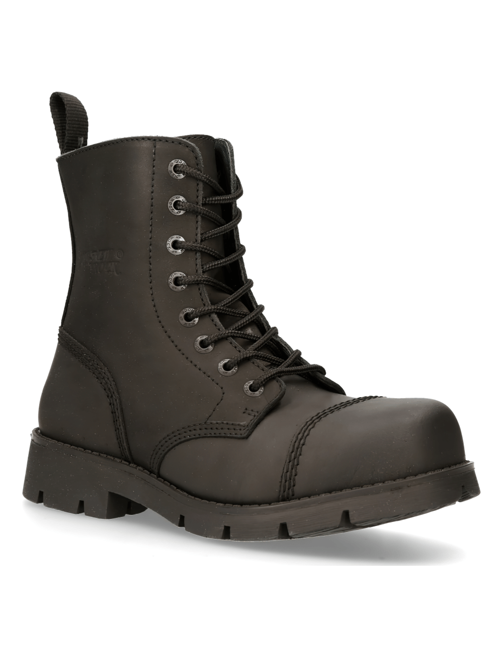 NEW ROCK Men's black tactical leather boots with rugged lace-up design and platform heel.