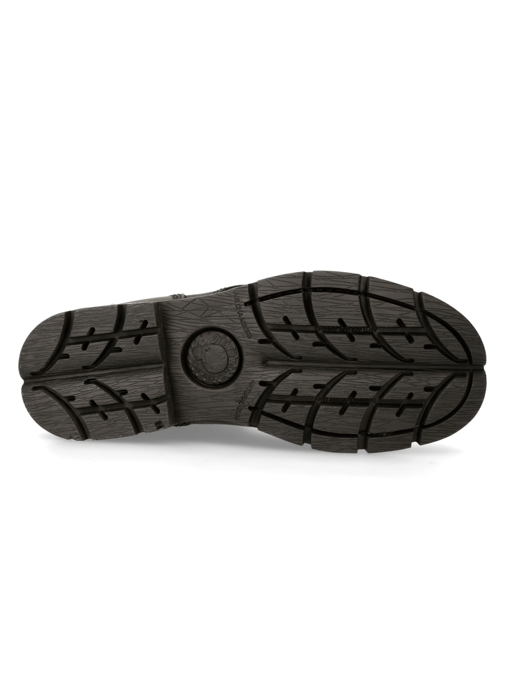 Bottom view of durable black tactical boot sole, showcasing tough grip and quality design for rugged environments.