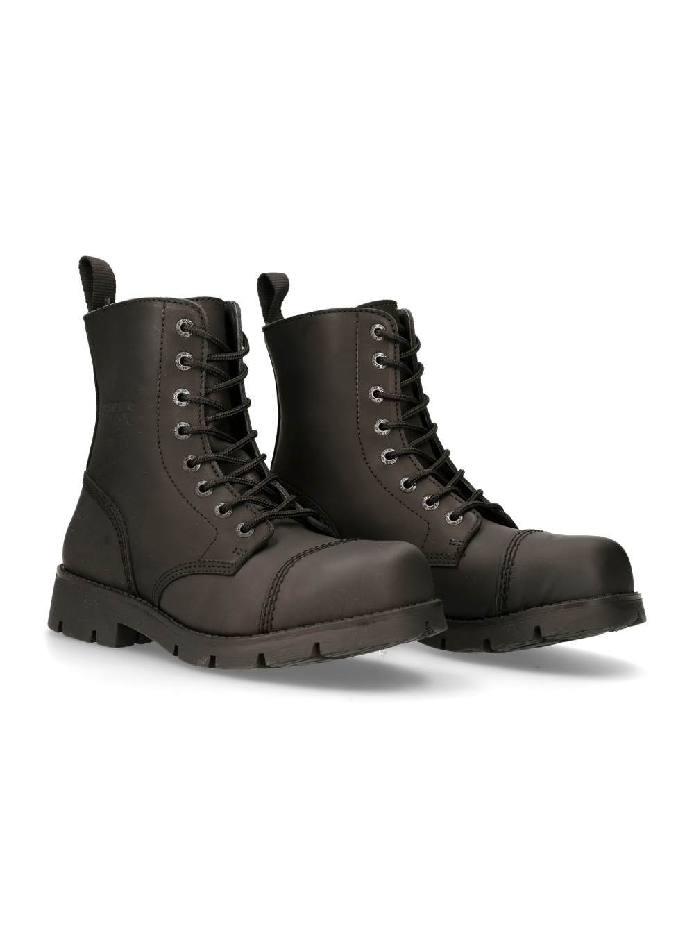 NEW ROCK Men's Tactical Black Leather Boots, durable and rugged design for military-style footwear.