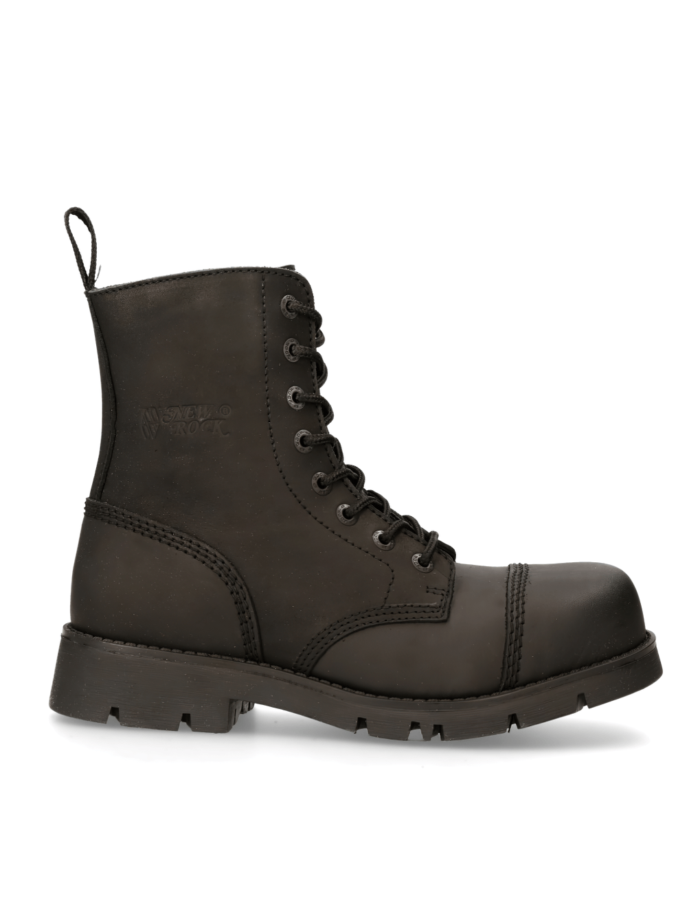 NEW ROCK Men's black tactical leather boots with a lace-up design for durability and style.