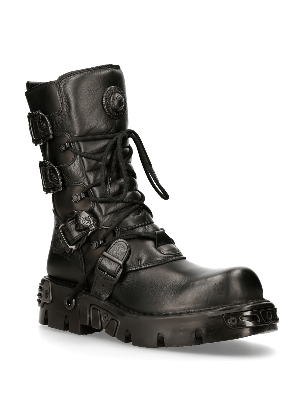 NEW ROCK Men's Black Military Boots with Buckles and Rugged Design for Stylish Durability