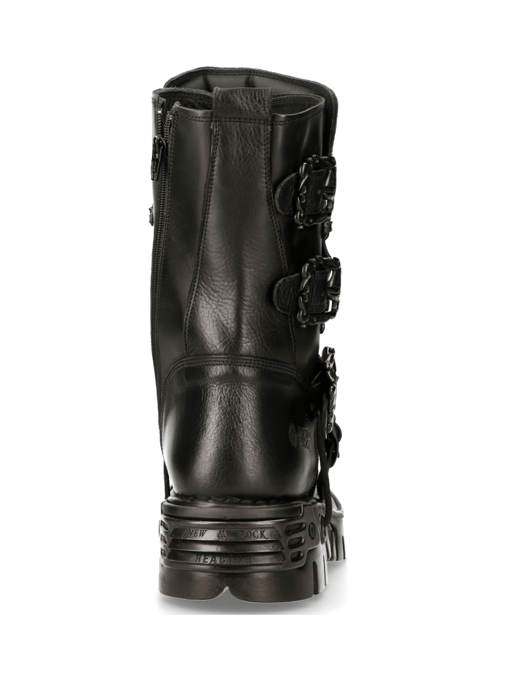 Stylish black military boots with buckles, showcasing a rugged design and durable leather construction.
