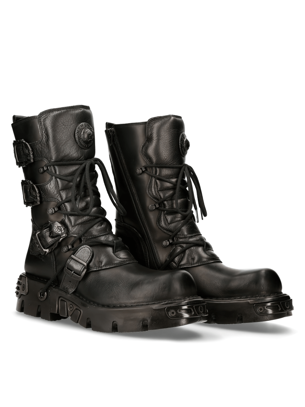 NEW ROCK Rugged Lace-Up Military Boots with Buckles