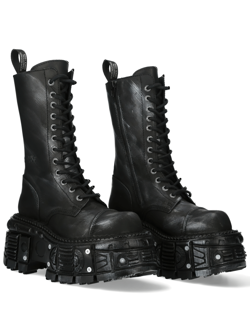 NEW ROCK Rugged Leather Biker Combat Boots with Zipper