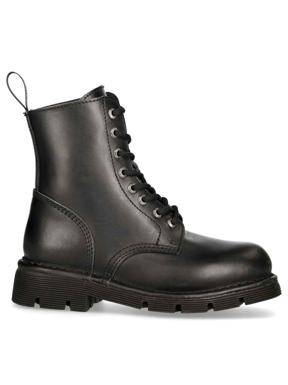 NEW ROCK black military lace-up ankle boots with a robust design and natural rubber soles, perfect for punk fashion.