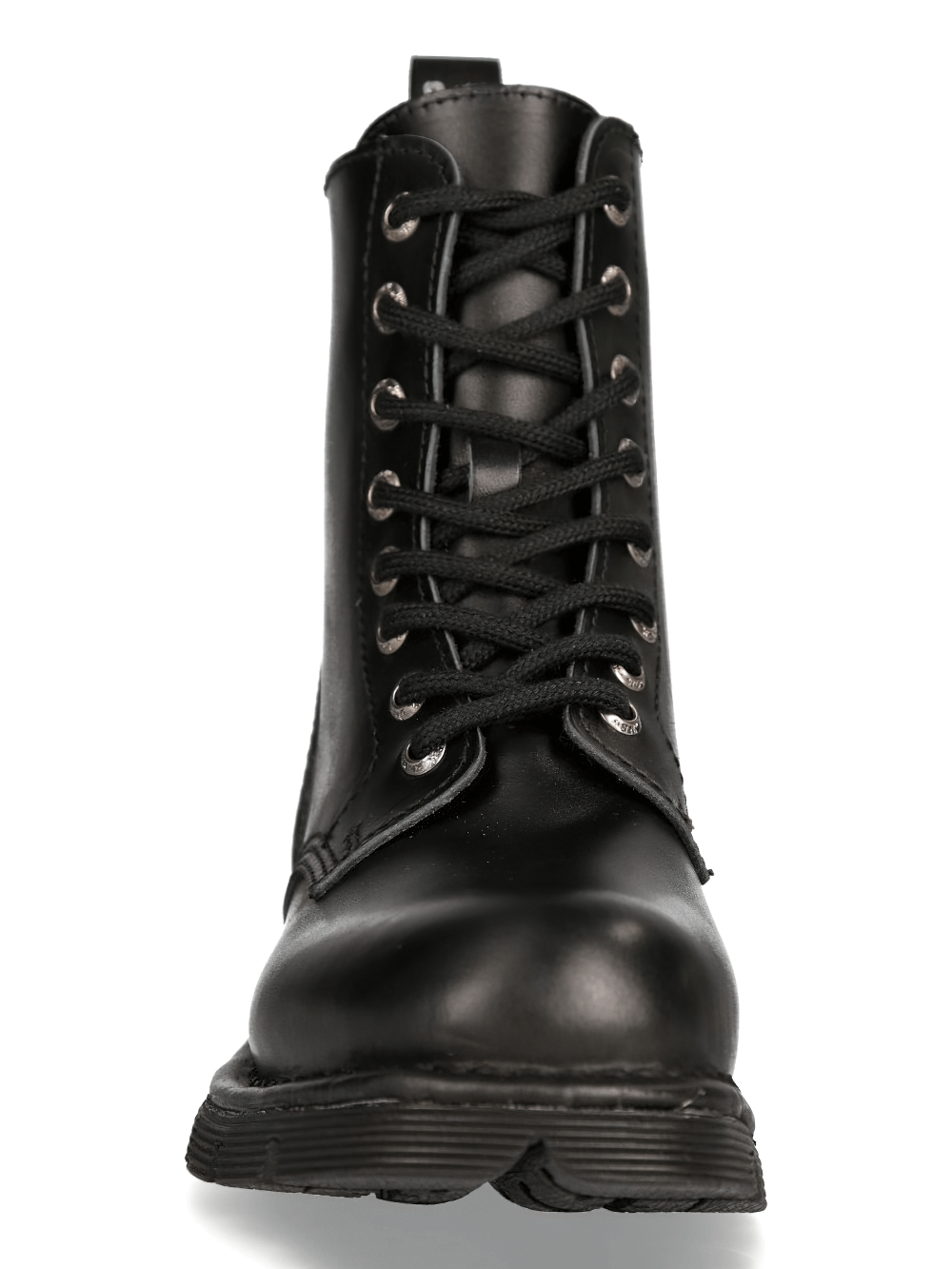 NEW ROCK black lace-up military ankle boots with a robust design and flat sole.