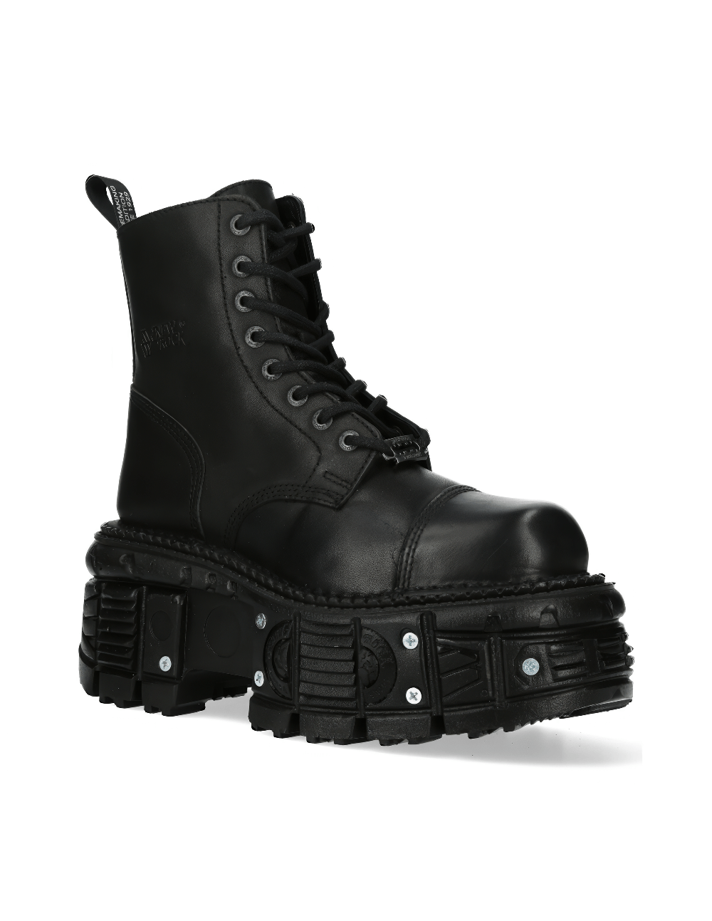 NEW ROCK Men's black studded ankle boot with ultra platform, punk style, and premium leather for a bold statement.