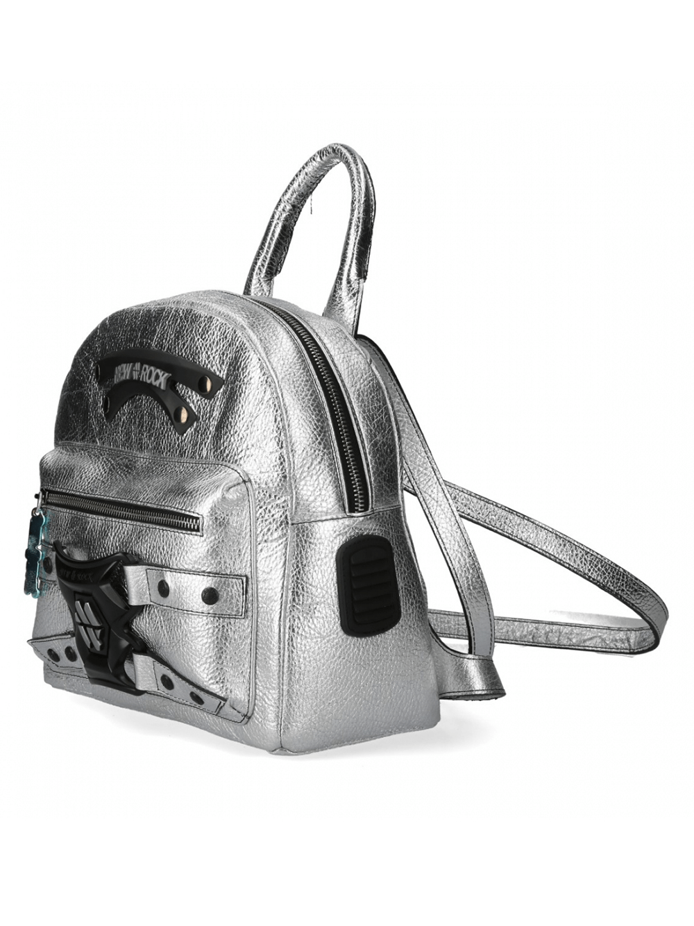 NEW ROCK silver gothic leather backpack with zipper closure for edgy, urban punk style.