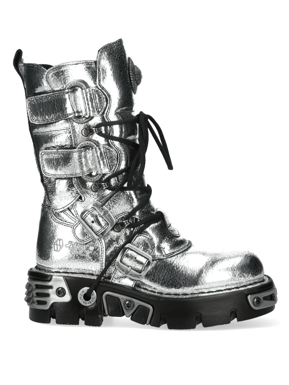 NEW ROCK Silver Gothic Boots with Buckles and Lace-Up