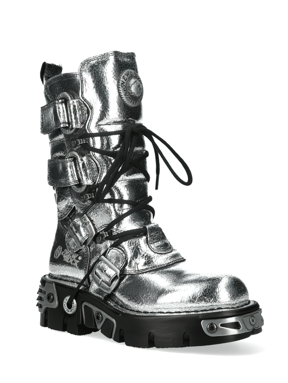 NEW ROCK Silver Gothic Boots with Buckles and Lace-Up