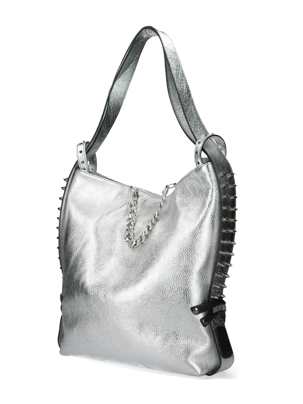 NEW ROCK silver leather shoulder bag with spikes, stylish design perfect for elevating outfits.