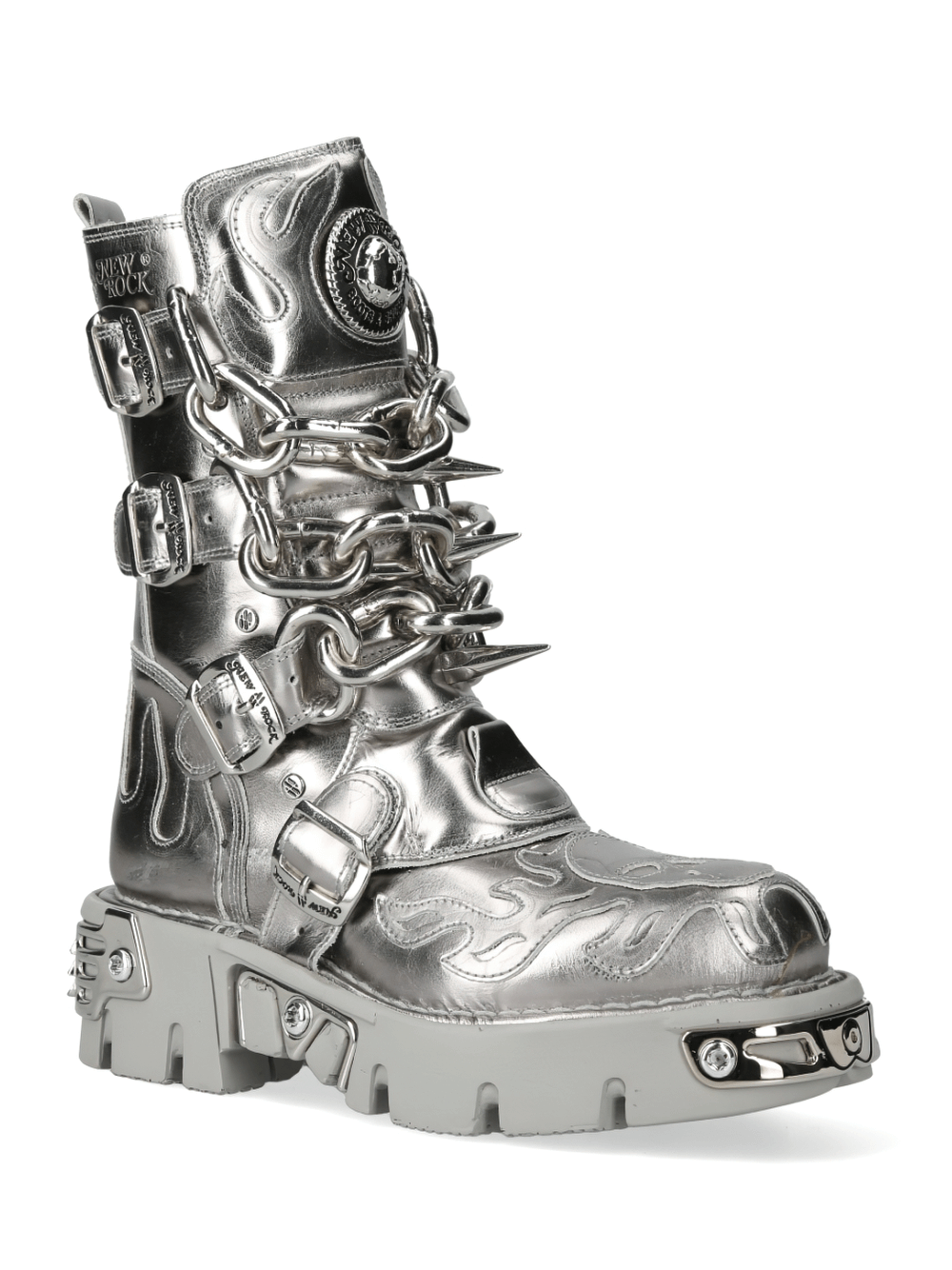 NEW ROCK Silver Metallic Chain Boots for Punk Fashion