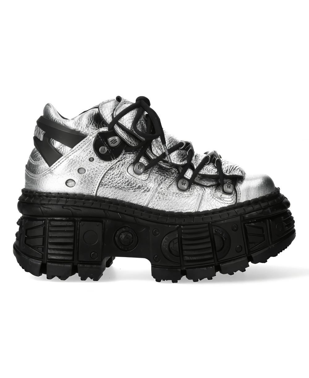 NEW ROCK Men's Silver Metallic Rock Ankle Boots featuring a bold design and durable construction.