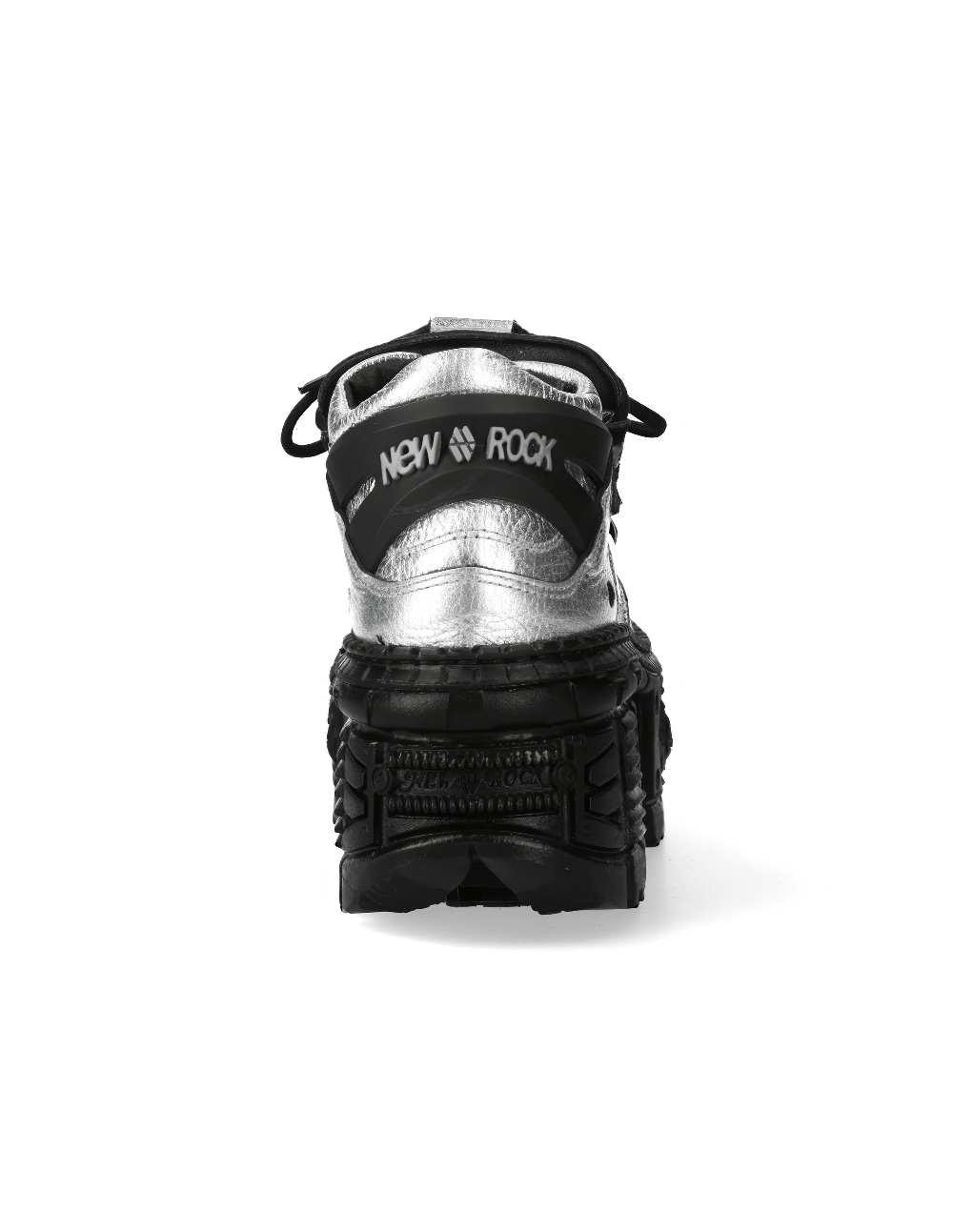 Back view of NEW ROCK Men's Silver Metallic Ankle Boots showcasing bold style and durable sole.