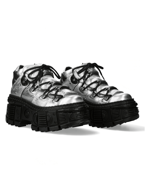 NEW ROCK Women's Silver Metallic Rock Ankle Boots with Bold Style