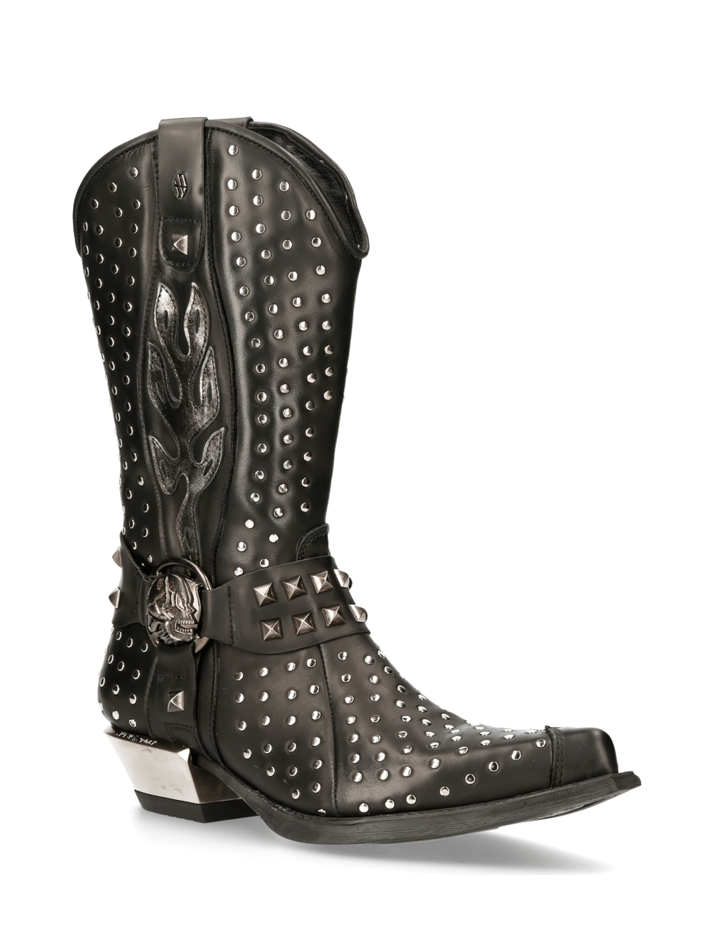 NEW ROCK Men's Silver Studded Leather Western Boots with sleek design and durable construction for bold style.