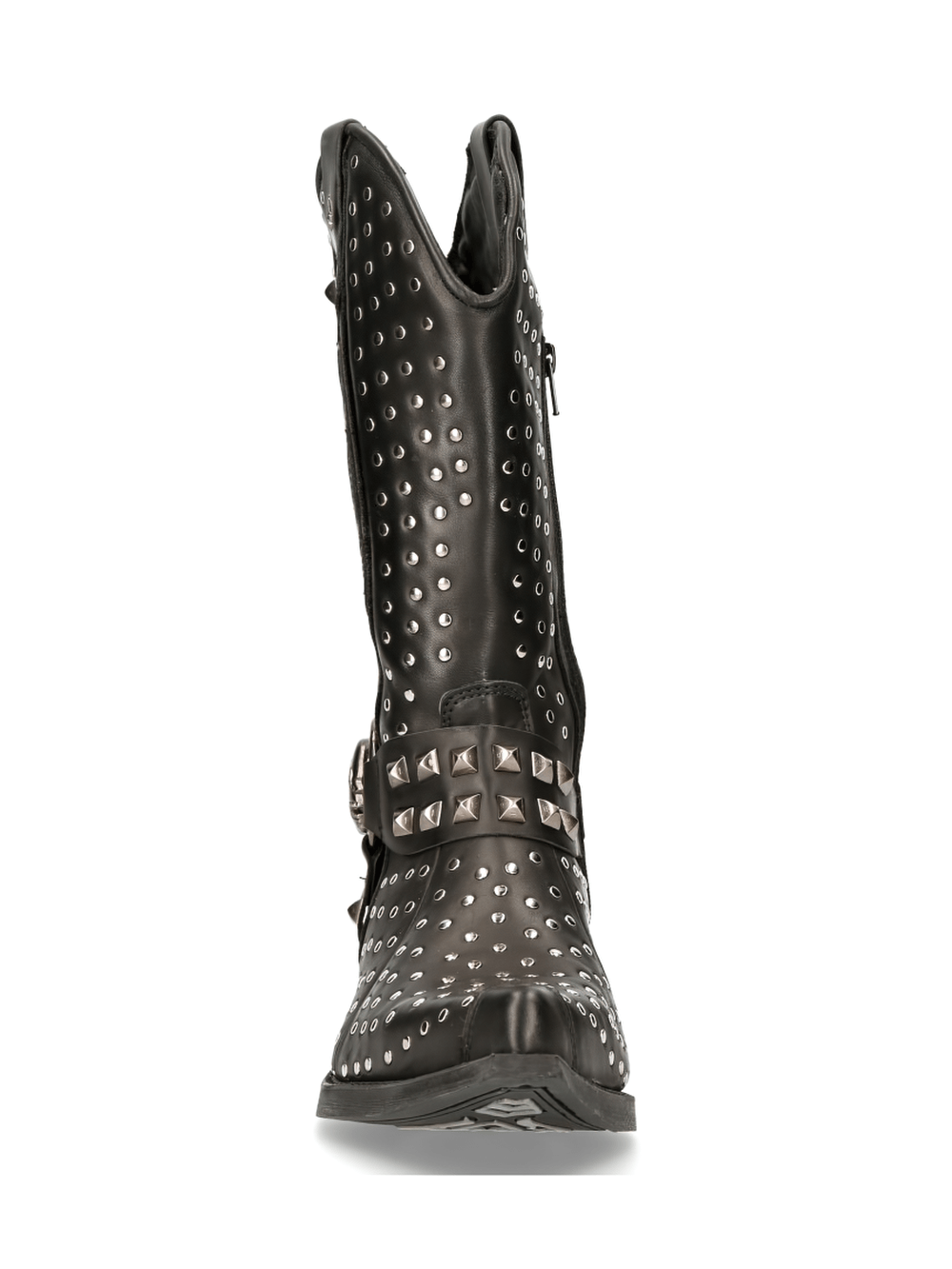 Men's silver studded leather cowboy boots with bold design and durable construction, perfect for a daring style.