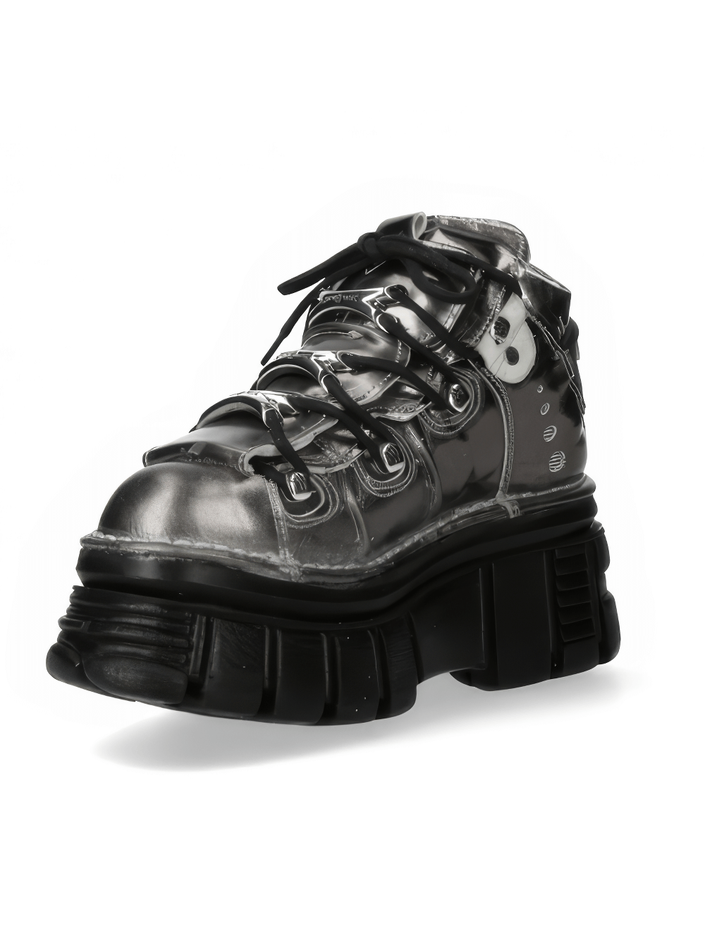 NEW ROCK Silver Men's Ankle Boots with edgy metal accents and a unique rock-inspired design.