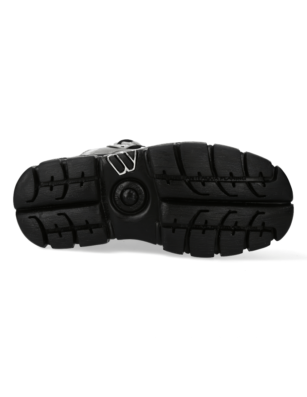 Bottom view of NEW ROCK Silver Men's Ankle Boots showing durable PU-ultra sole with tread pattern for traction.