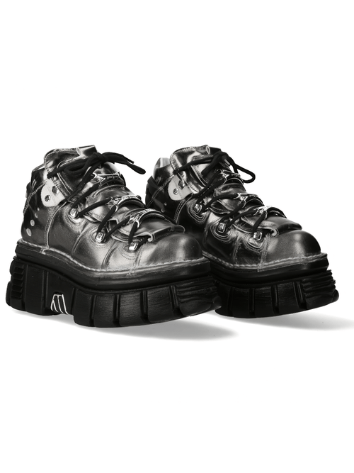 NEUE ROCK Silberne Damenstiefeletten mit Metallelementen