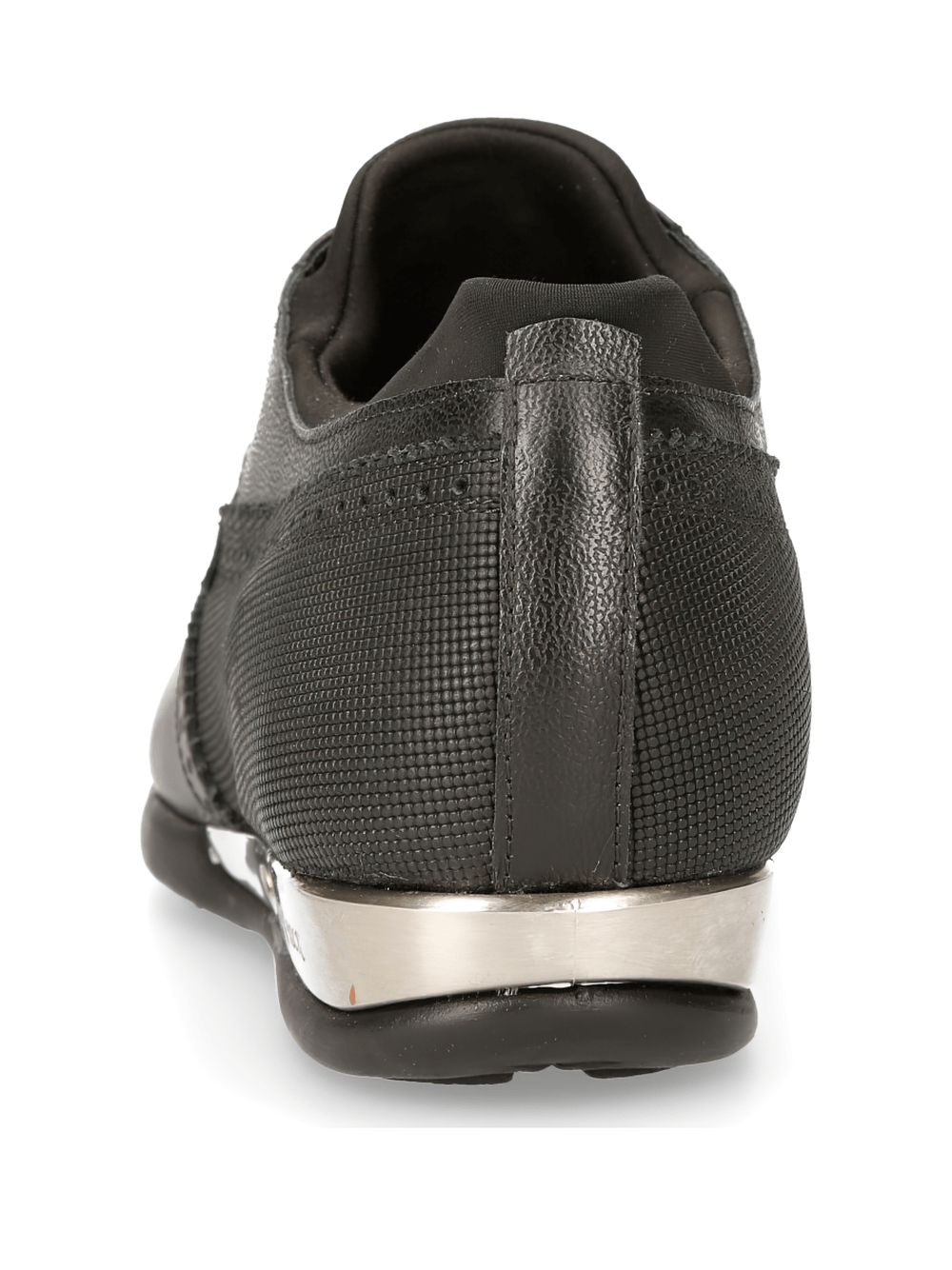 Back view of NEW ROCK sleek black leather lace-up athletic shoes, showcasing stylish design and durable materials.