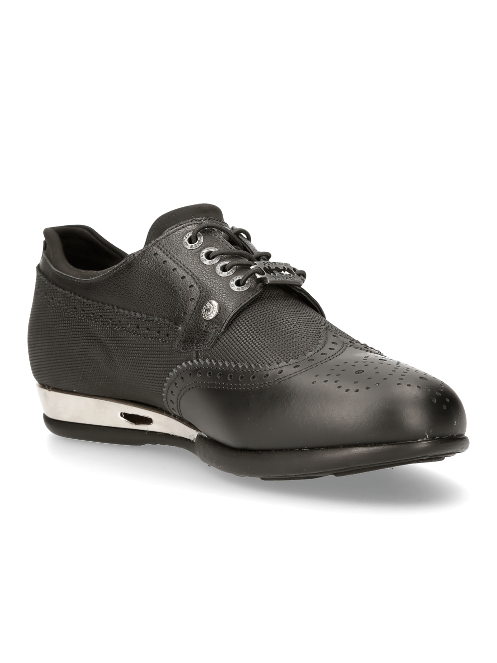 NEW ROCK sleek black leather lace-up athletic shoes with stylish design and durable sole for urban lifestyles.